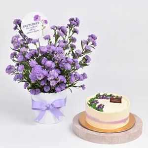 September Birthday Aster Flower and Cake Combo