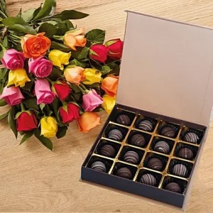Multicolor Roses n Chocolate Truffles